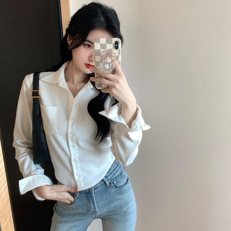 Women New Elegant Korean Shirts Summer Fashion Streetwear Slim Blouse Spring Casual Office Sexy Cropped Tops