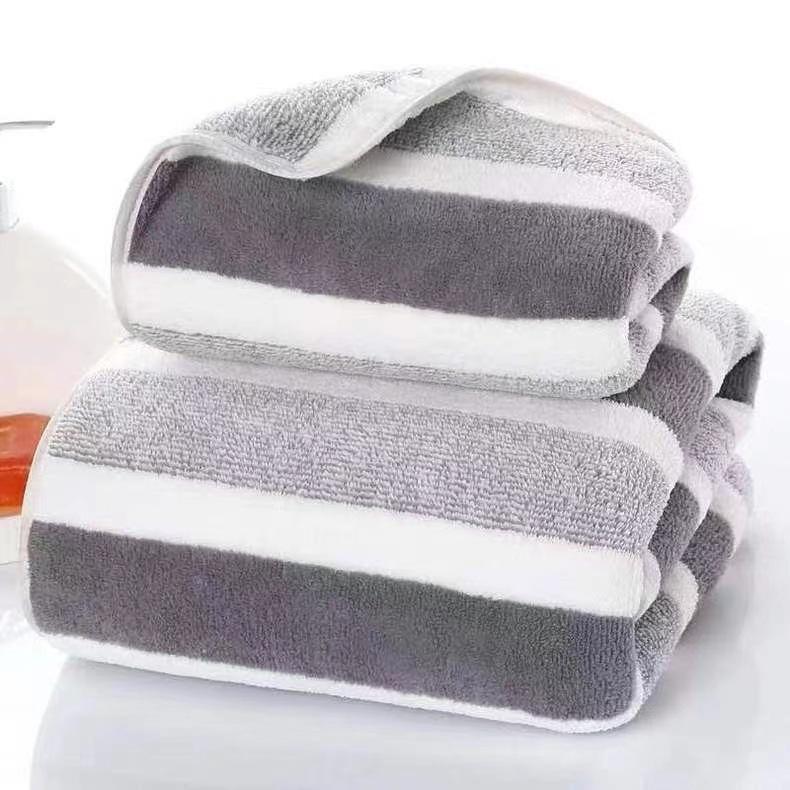 Cross-Border Warp-Knit Striped Coral Fleece Towel Set: Absorbent Bath Towels & Washcloths