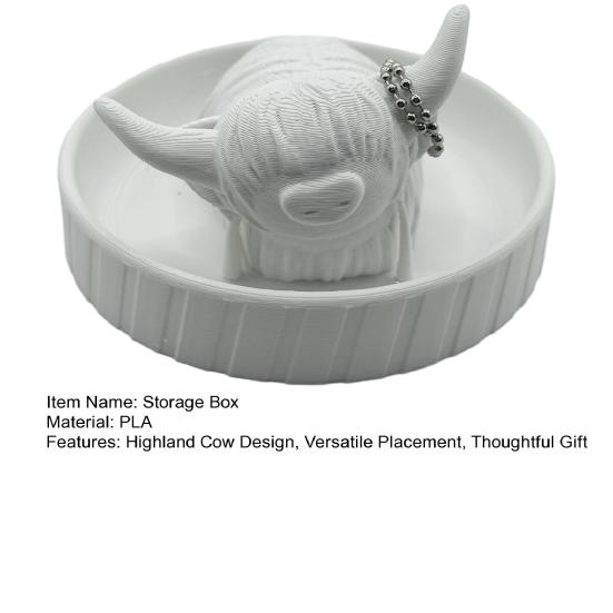 Highland Cow Ring Holder 3D Printed Jewelry Storage Box Farmhouse Bohemian Style Rings Keys Bracelets Earrings Trinket Tray