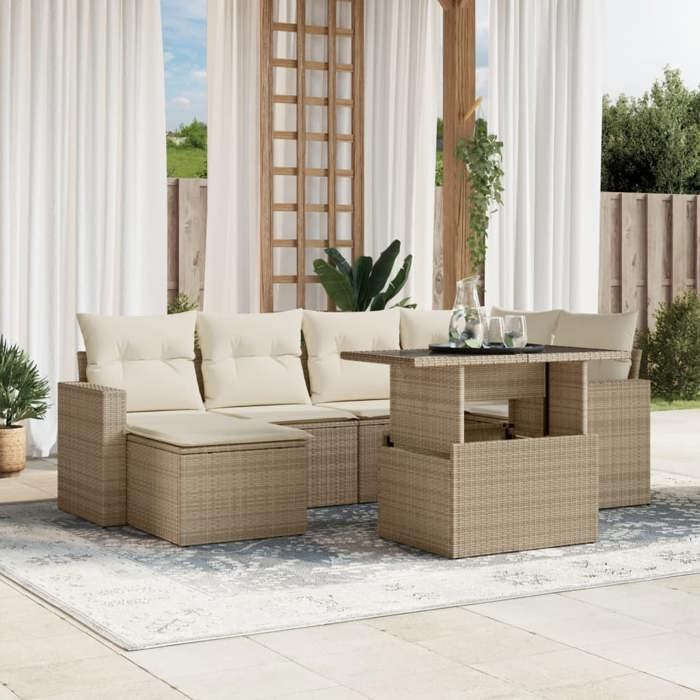 VidaXL Garden Lounge Set with Cushions 7 Pcs Beige Braided Resin 3267418