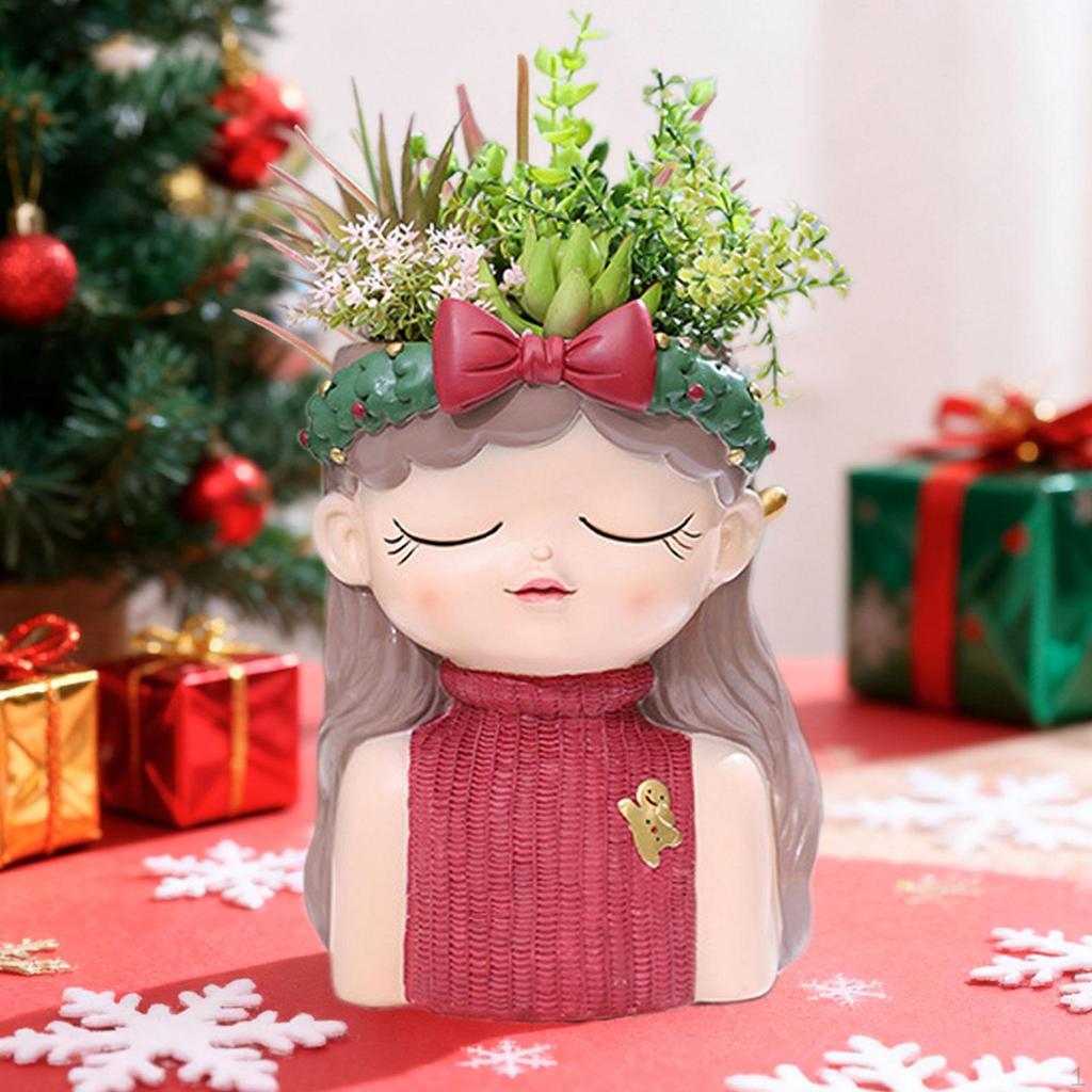 Cute Head Planter Small Flower Pot Fairy Figurine Statue Tabletop Vase Little Girl Container