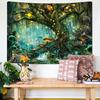 YEXIT Fairy Tales Magical Forest Tapestry, Nature Tree of Life with Elves Landscape Tapestry Wall Hanging for Living Room BedRoom Decoration Green