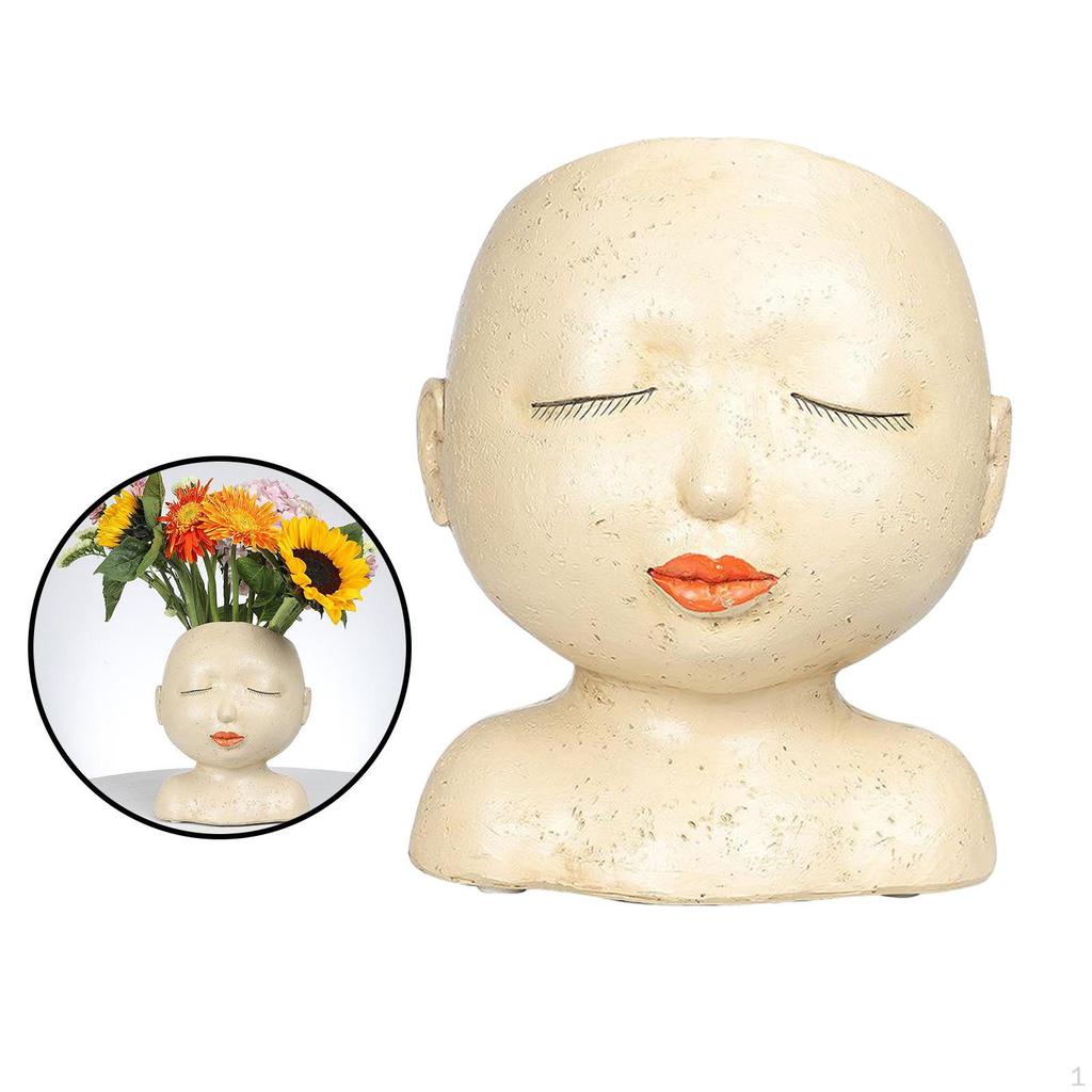 Novelty Resin Planter Creative Head Desktop Ornament Sculpture Flowerpot with Drain Hole