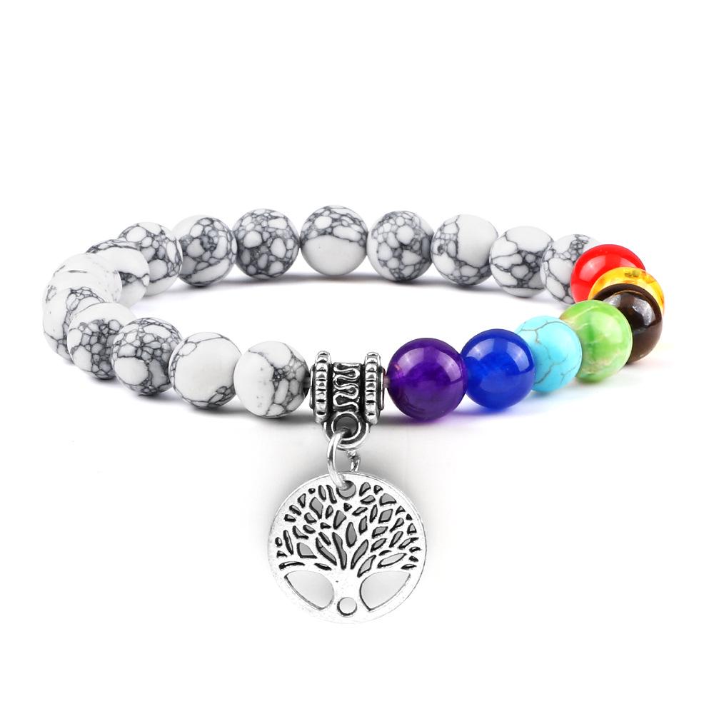 European & American Cross-Border E-commerce Creative 8mm Bead Bracelet with Volcanic Lava & Wooden Beads featuring an Alloy Tree of Life Pendant.