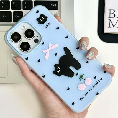 Für IPhone13 für Apple 16promax Jelly Zwei-in-Eins Handyhülle für Apple Hülle Premium Kleine Schwarze Katze Cartoon