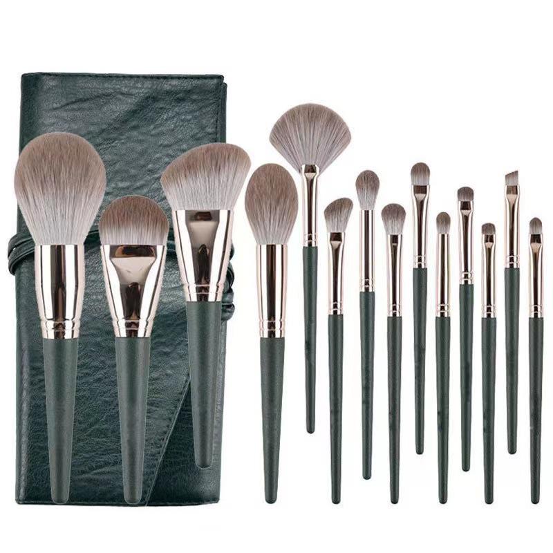 14-piece Green Cloud Makeup Brush Set Soft Bristle Beauty Tools for Beginners Powder Brush Blush Brush