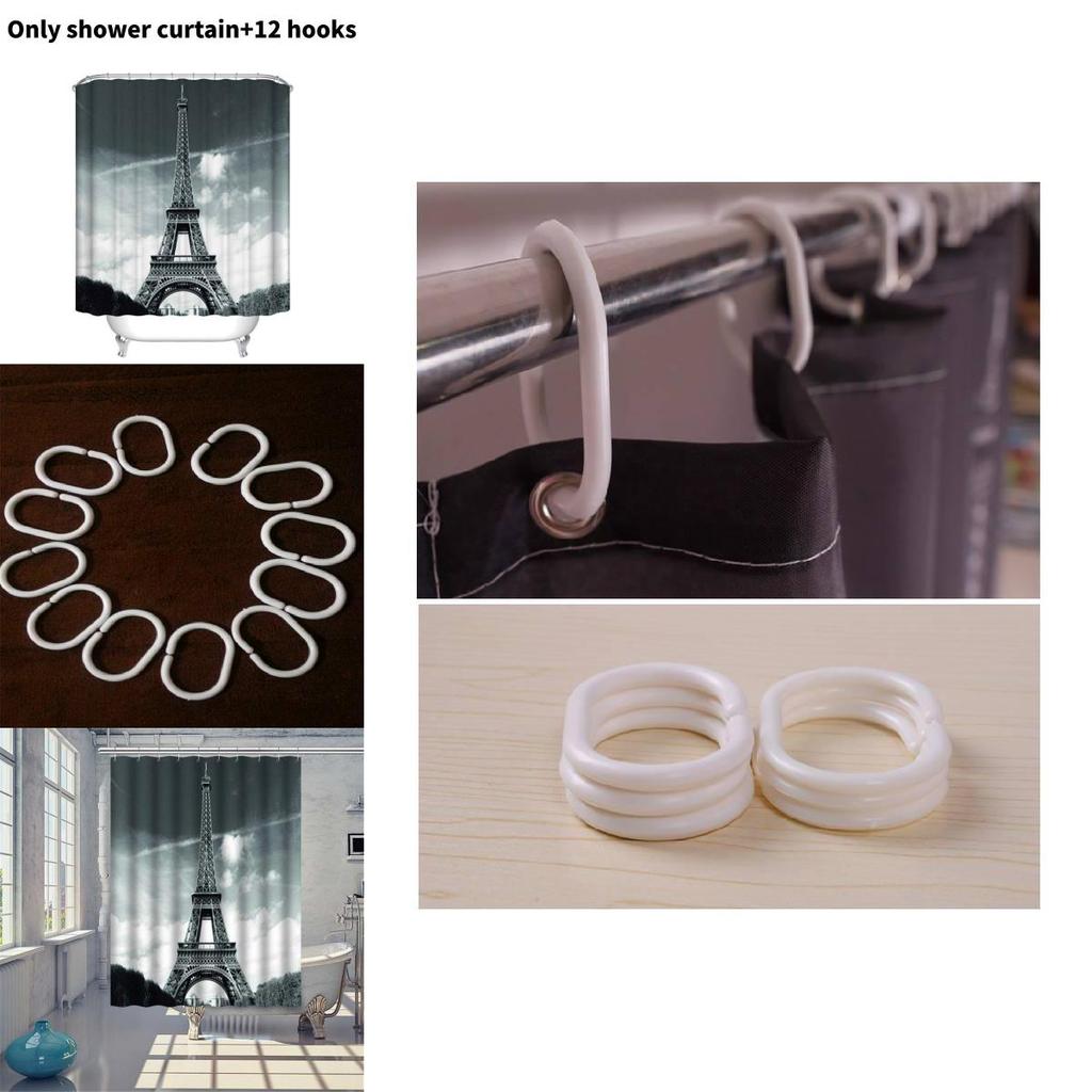 Eiffel Tower Themed Polyester Shower Curtain With Urban Night Scene For Home Improvement