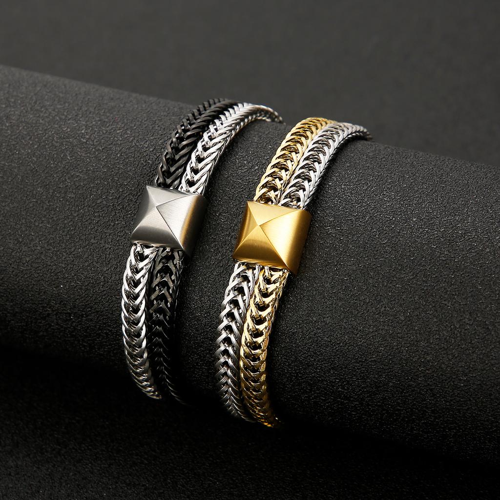 6mm Two-Color Stitching Chain Men's 316L Stainless Steel Trendy Bracelet Jewelry