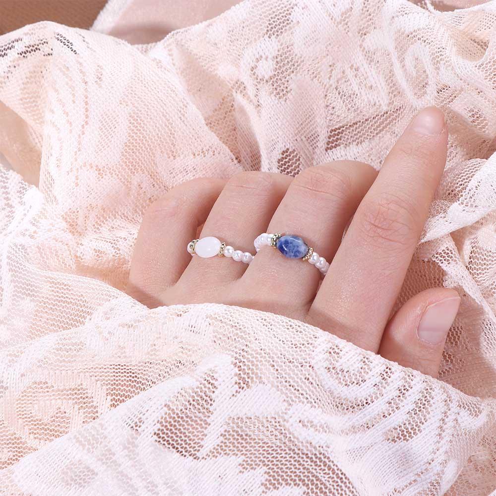 Personality Simple Korean Women Girls Pearl Ring Finger Rings Natural Stone Fashion Jewelry