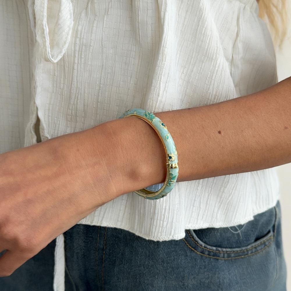 Minimalist Vintage Cloisonne Bangle Traditional Women's Hand Bracelet Glazed Bangle  Gold Jewelry