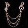 Unisex Rhinestone Musical Note Chain Tassel Brooch Pin Lapel Badge Shawl Jewelry