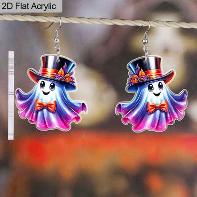 2D Flat Halloween Earrings Hat Spooky Pattern Acrylic Dangle Earrings Women Girls Jewelry Gift