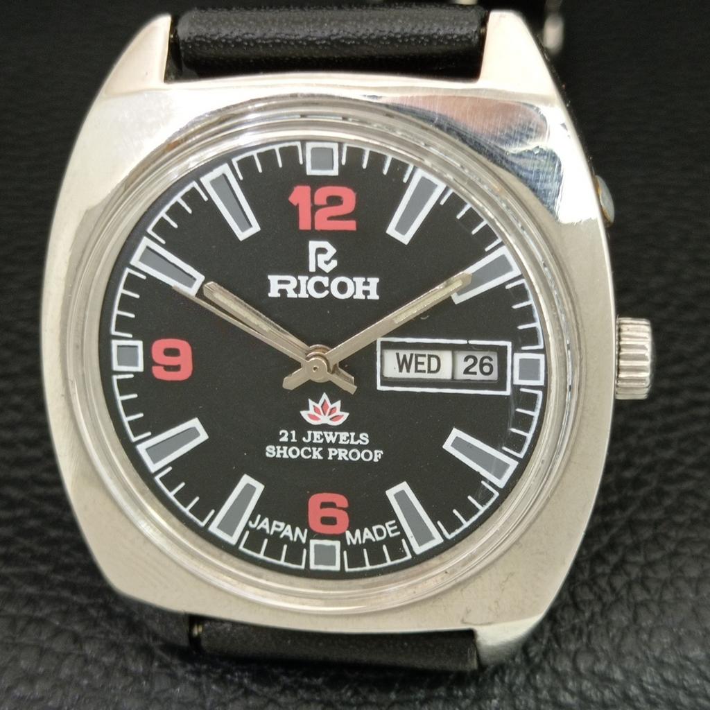 RICOH R31 AUTOMATIC VINTAGE JAPAN MENS BLACK COLOR DIAL WATCH a707659-1