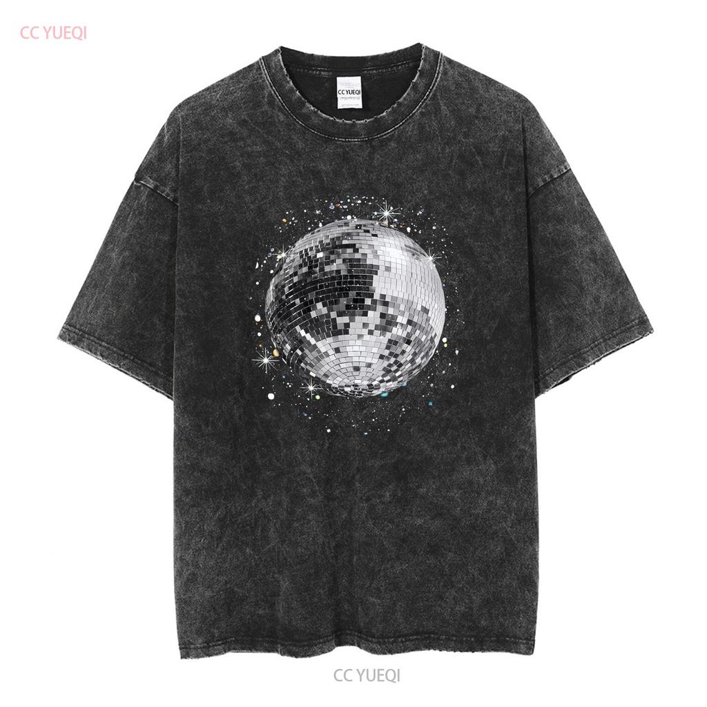 Black and White Disco Ball Club Retro T Shirt  vintage Washed homme Soft streetwear designer clothes Versatile Breathable
