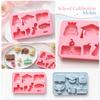 Silicone Mold for Cake Chocolate Graduation Themed Shapes Including Book Trophy Diploma Cap Backpack School Building Design