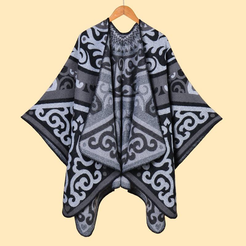 Fashion Ladies Jacquard Split Warm Shawl Cape AS Classic Animal Pattern Walk Show Shawl