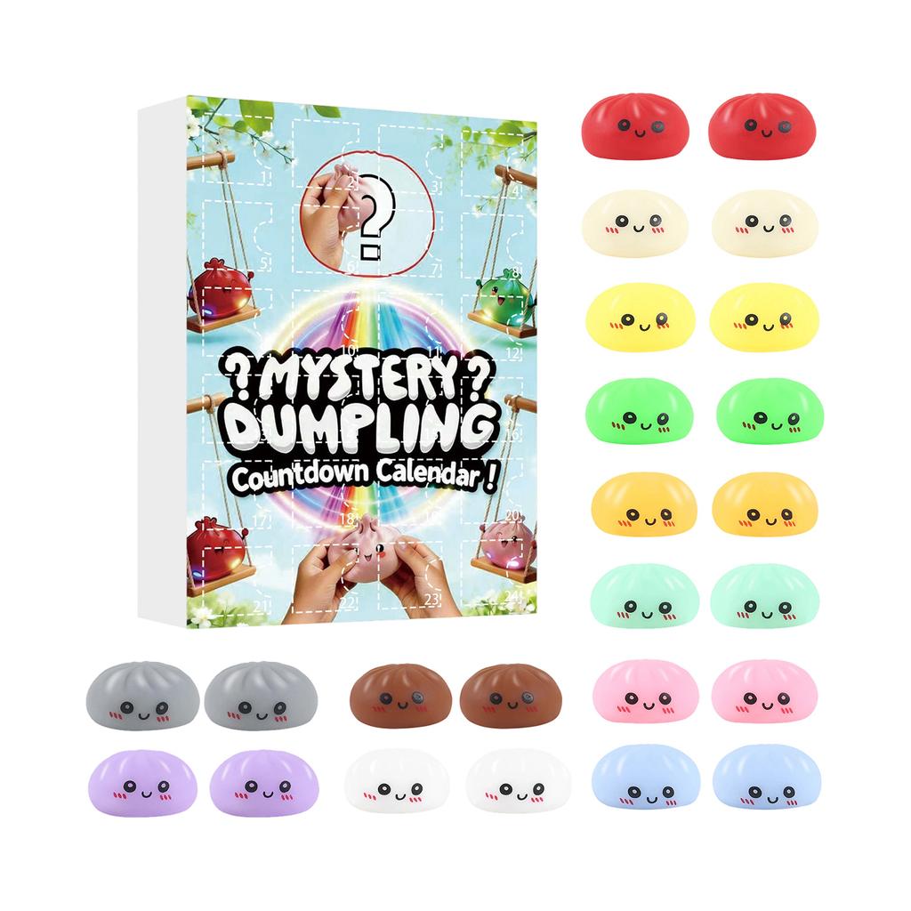 Mystery Dumpling Countdown Calendar Stress Relief Toy Set Squishy Sensory Fidget Squeeze Soft Collectible Blind Box for Adults Kids