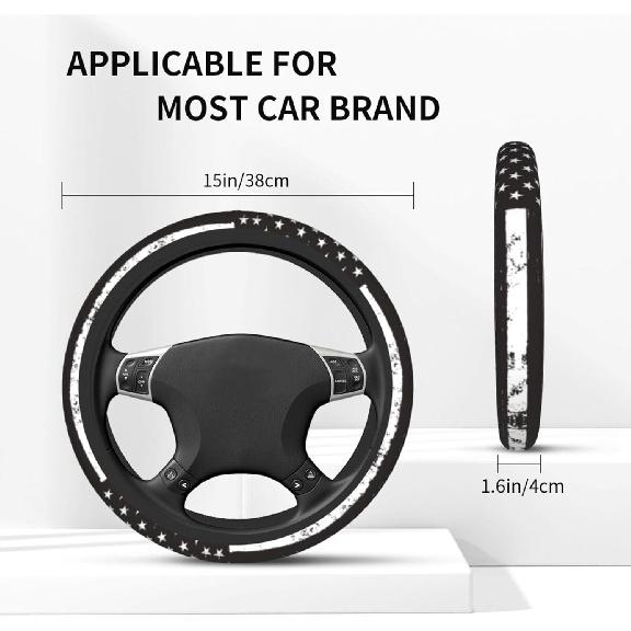 American Flag Steering Wheel Cover with 2 Car Coasters Non Slip Neoprene for Women Men Universal 15 Inch