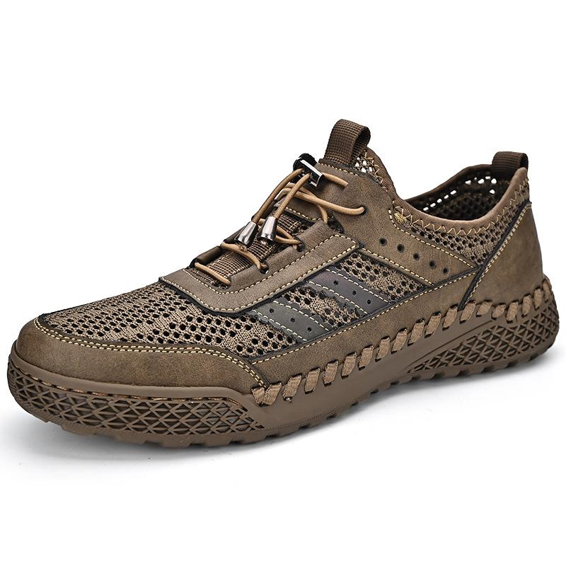 Mesh shoes men's 2025 summer new breathable casual shoes hollow seam sole non-slip one-pedal board shoes large size men's shoes