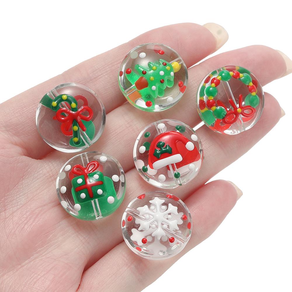5pcs/lot Christmas Elements Glass Beads Loose Spacer Beads For Jewelry Making DIY Bracelet Necklace Accessories