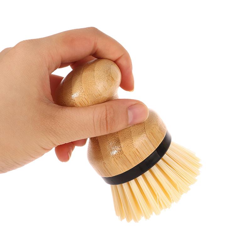 Wooden Bamboo Round Handle Cleaning Brush Easy Use Convenient For Washing Pot Dish Bowl Sink Stove Brush Kitchen Cleaning Tool