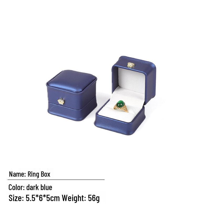 Deep Blue Crown-Embellished Luxury Ring Box for Stunning Proposals