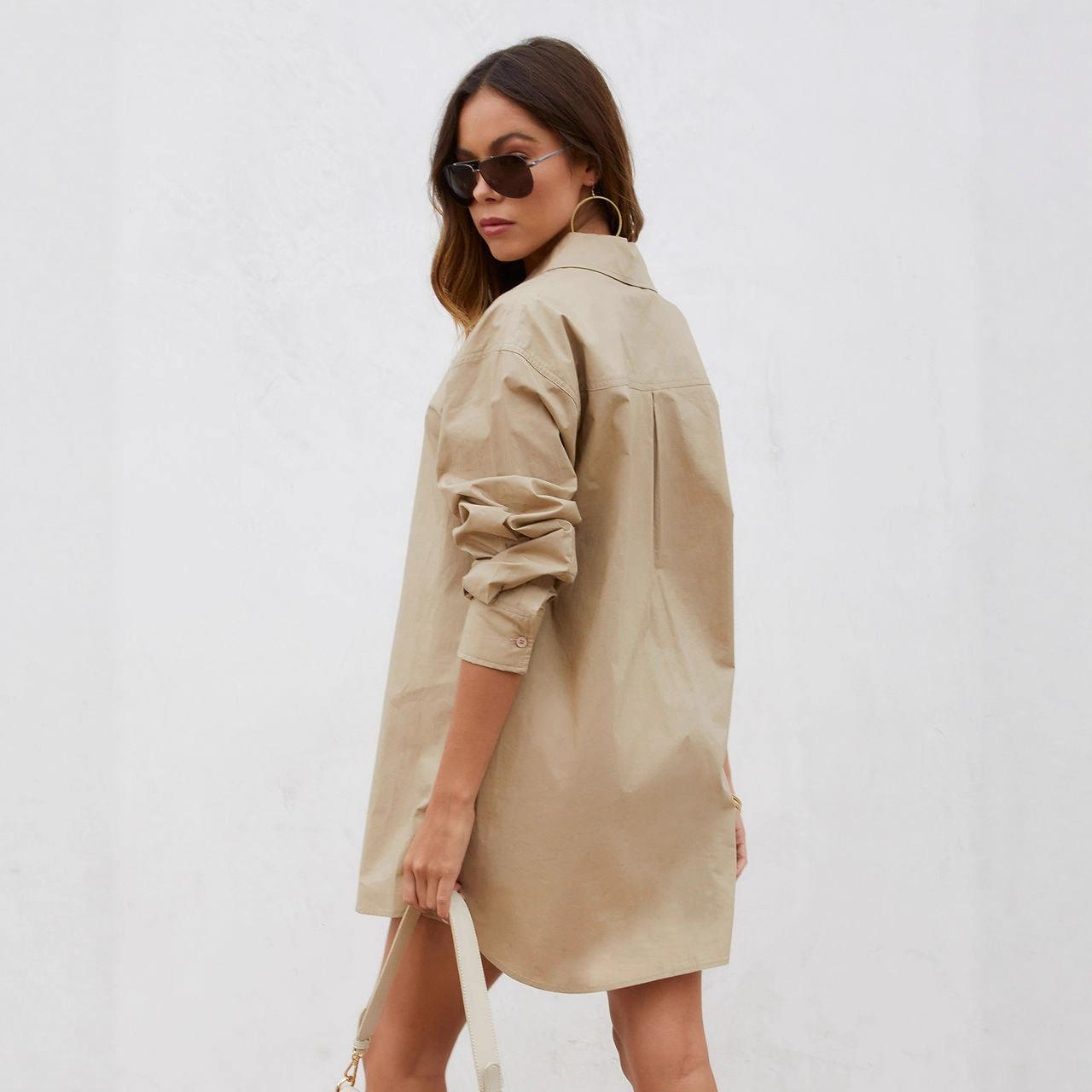 2026 women s clothing autumn and winter new temperament loose lapel single-breasted medium and long shirt women S