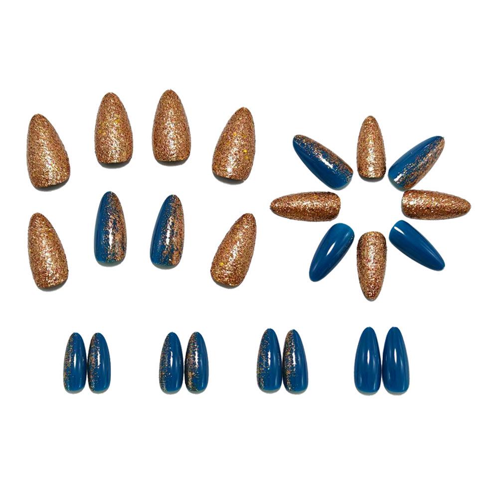 Medium Almond-Shaped Blue & Orange Glitter Press-On Nails for Autumn/Winter
