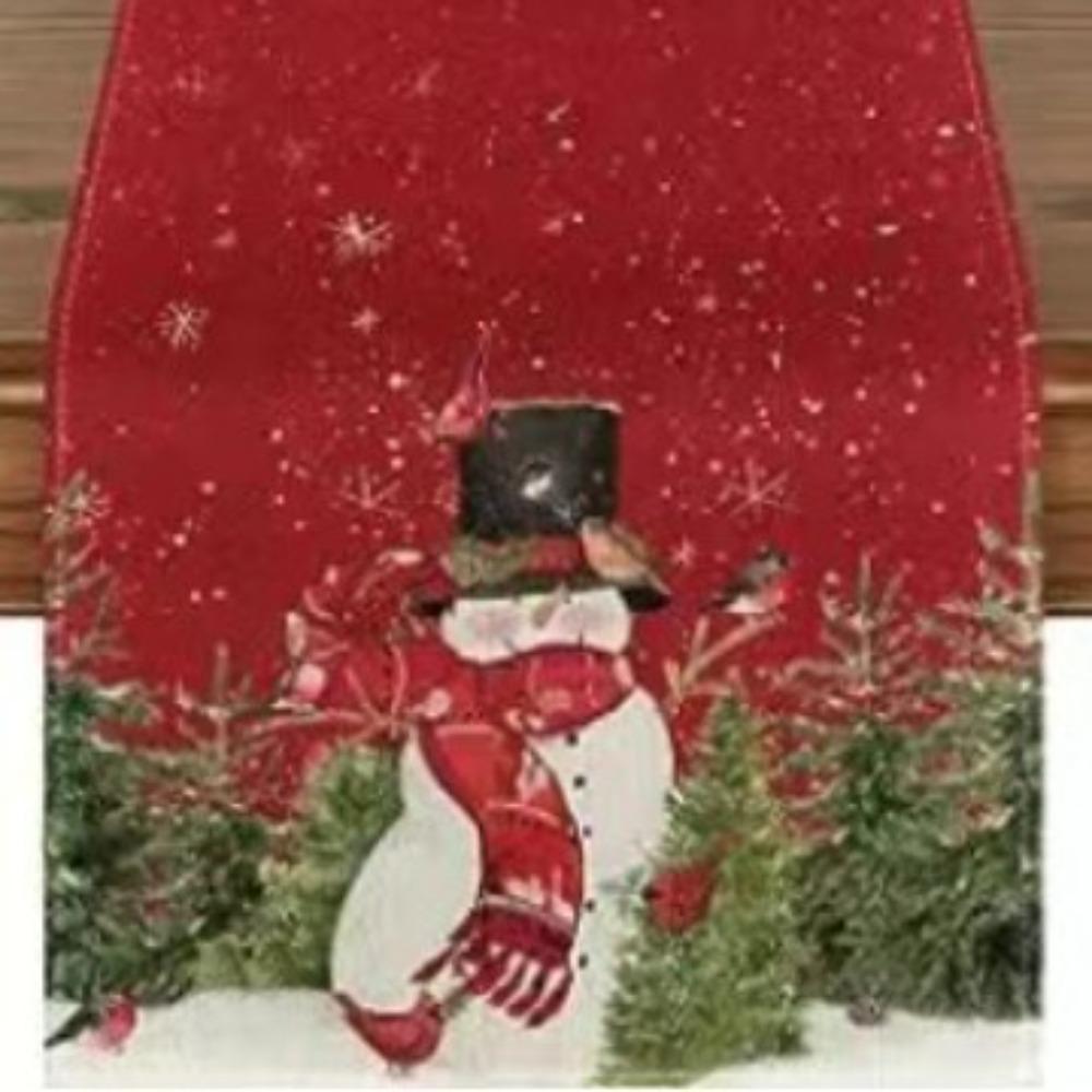 

Christmas Table Runner Linen Heat Resistant Cartoon Tablecloth Holiday Gift Tea TV Cabinet Decor 183cm/33cm