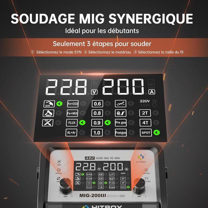 Schweißgerät Multi-Prozess - MIG200III - 200 A - 230 V - MIG/MMA/Lift-WIG/Punktschweißen