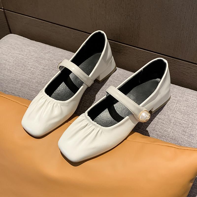 Women s shoes wrinkled Mary Jane shoes low-heeled single shoes flat-soled small leather shoes 35 4339₽