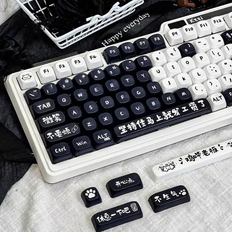 MOA Height Keycaps 135pcs Heat Sublimated Color Off Work Cats Theme Keycaps Set Customization for Mechanical Keyboards