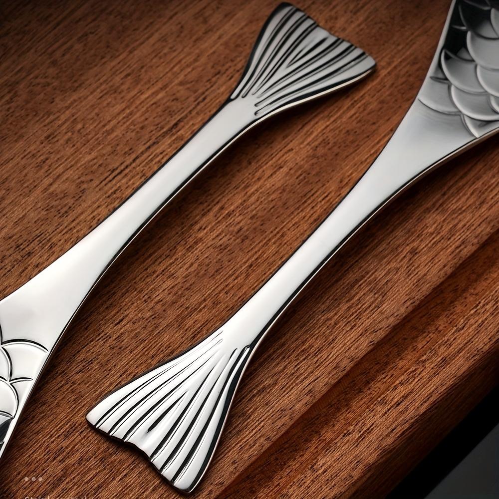 3/6/12 ks Nerezová sada příborů ve tvaru ryby s ozdobnými rukojeťmi, Elegantní lžička na kaviár, Polévková lžíce, Dezertní lžička pro domácnost