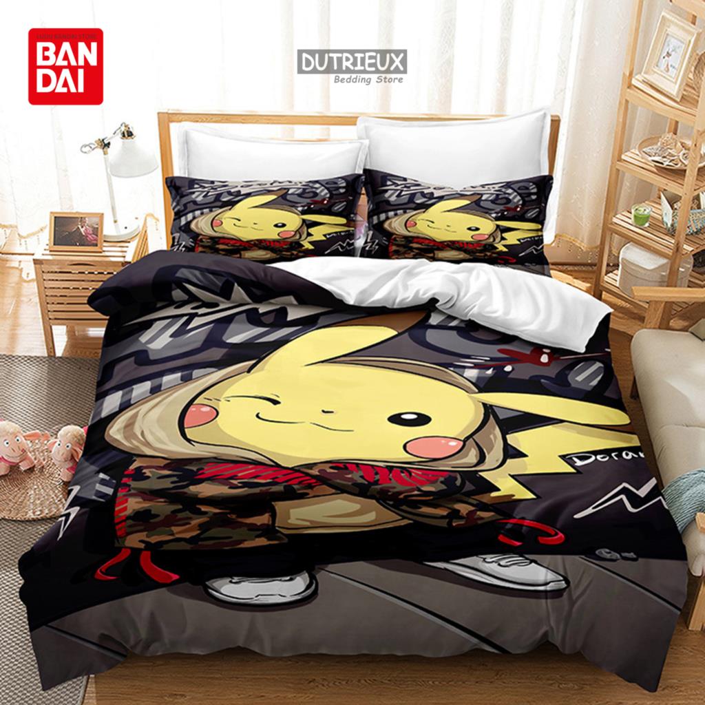 3D Pokemon Bedding Set Pikachu Duvet Cover Quilt Cover Pillowcase Double Queen King Size Kids Bedroom Home Textile