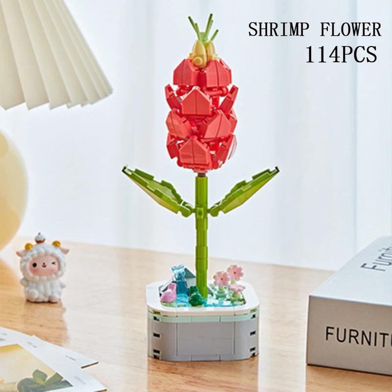 Plant Potted Building Blocks Peach Azalea Bouquet Creative Desktop Decoration Ornaments Children DIY Toys Holiday Gifts