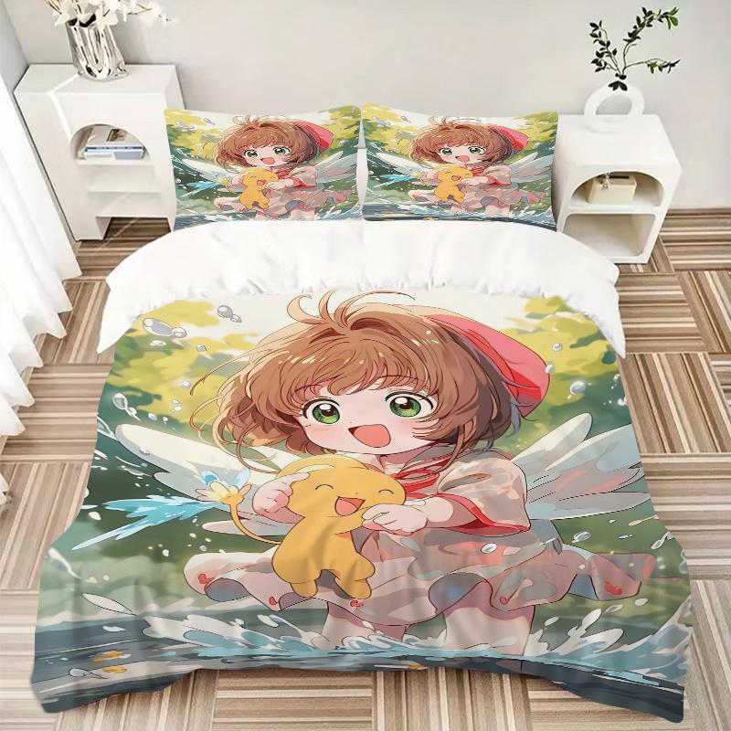 3pcs Anime Sakura and the Elf Printed Quilt Set - Soft and Comfortable Quilt Cover for Bedroom, Guest Room L003