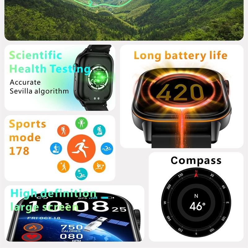2025 Neuer Sport-GPS-Tracker AMOLED Smartwatch Herren Kompass Militär Outdoor-Sport Bluetooth Anruf Uhr 2,01 Zoll HD-Bildschirm für Huawei