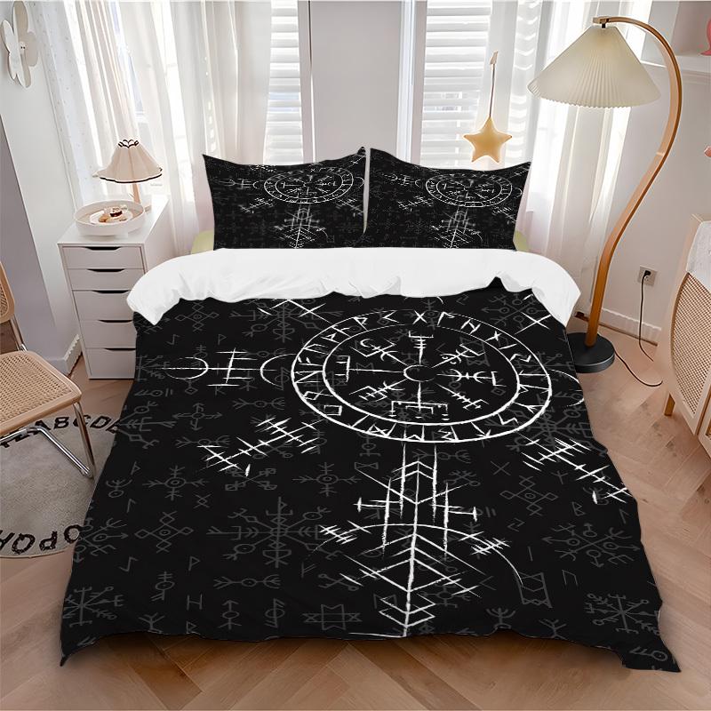3pcs Viking Runes Bedding Set Soft Polyester Down Comforter Cover and Pillowcases, Suitable for All Seasons, Practical Gifts for the Home 0729093