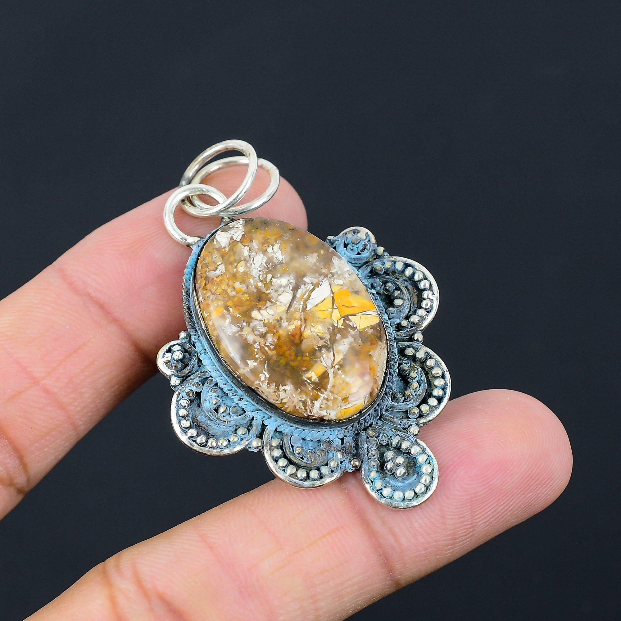 Gift For Her 925 Sterling Silver Natural Brecciated Mookaite Gemstone Pendant