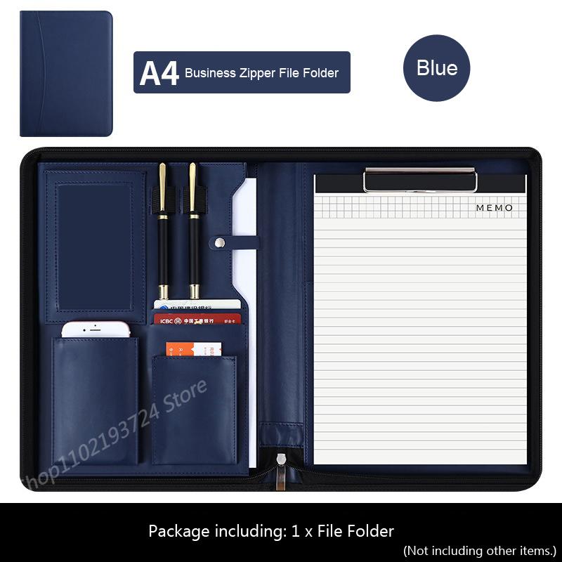Multifunctional A4 Leather Conference Portfolio Folder for Document Organizer Zippered Man Executive Folder Briefcase Office