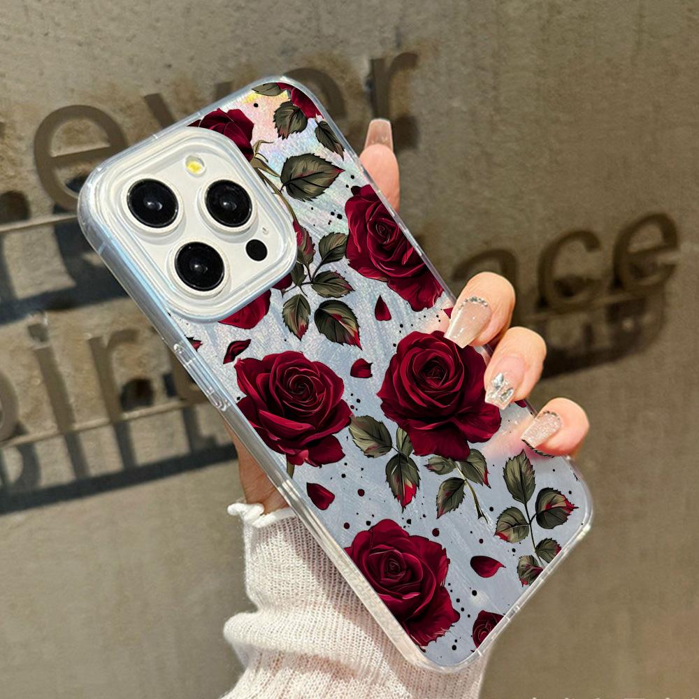 Foreign trade explosion ins retro red rose mobile phone case iPhone13 women's advanced matte anti-drop Apple 17pro
