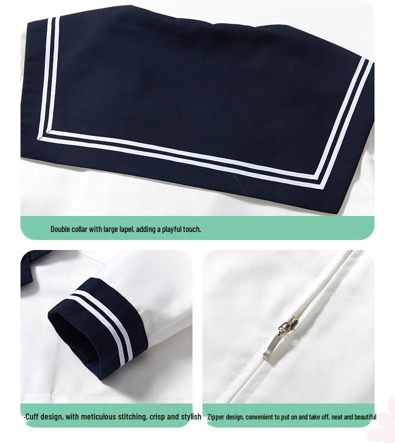 Navy Collar White Sailor Suit JK Uniform Set with Skirt