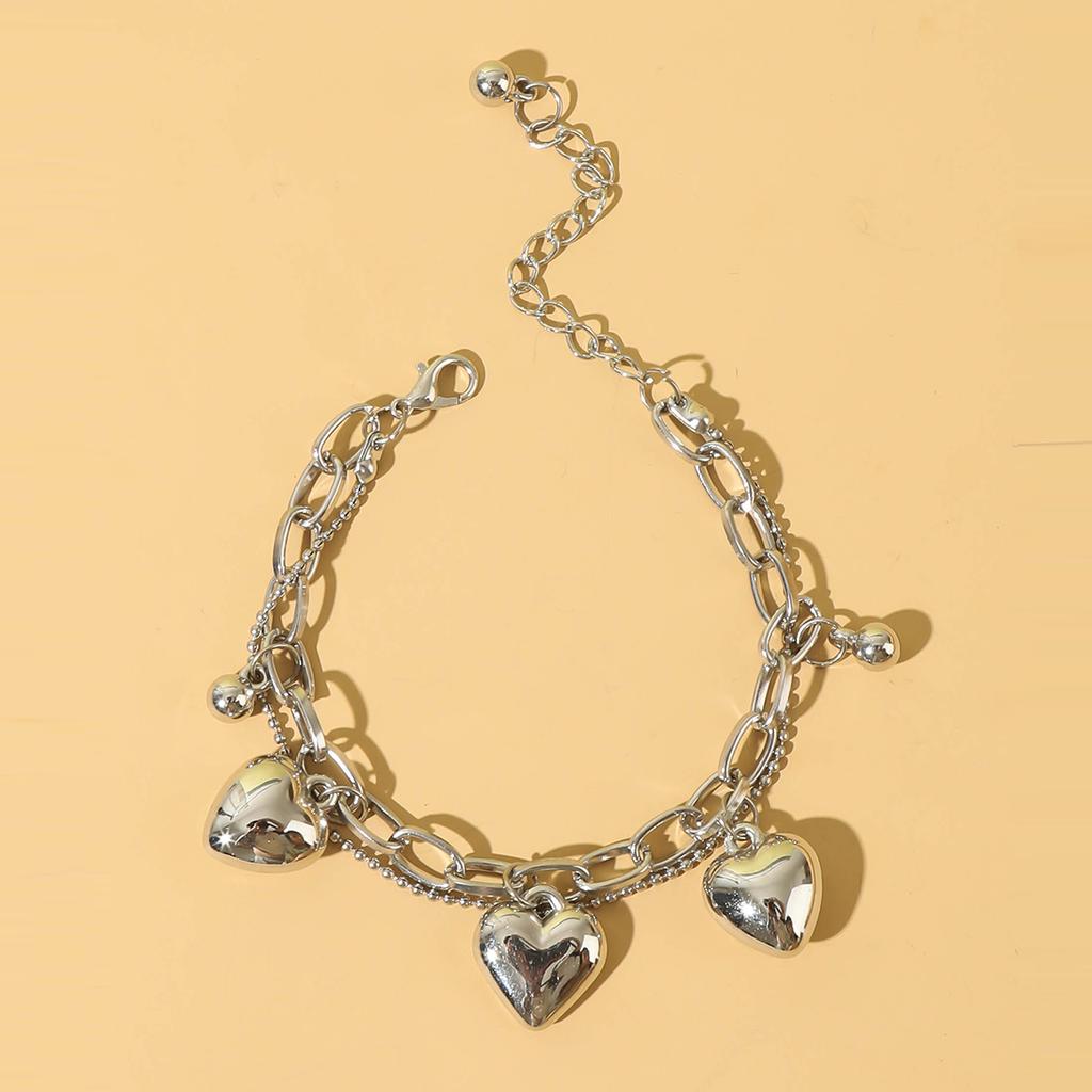 Cross border European and American peach heart super sparkling two-color bracelet, simple and elegant, versatile bracelet