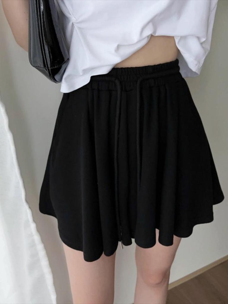 Women's High Waist Grey Pleated A-Line Culottes - Summer 2023 Casual Petite Sport Shorts