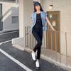 Sommer Damen Unregelmäßiges Perlen-Taillenbetontes Ärmelloses Jeans-Westen-Top