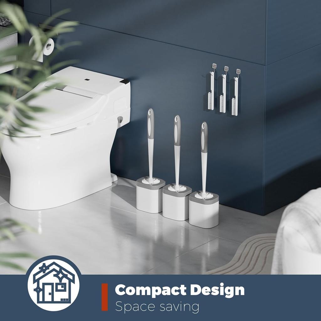 Toilet Brush, 3 Pack Toilet Brush and Holder Set Bathroom Accessories, Toilet Bowl Brush and Holder with 3 Crevice Brush for Bathroom, Toilet