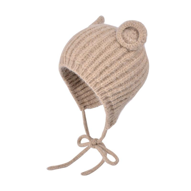 Bear Cute Knitted Hat With Ear Protection And Solid Color Design For Cold Daily