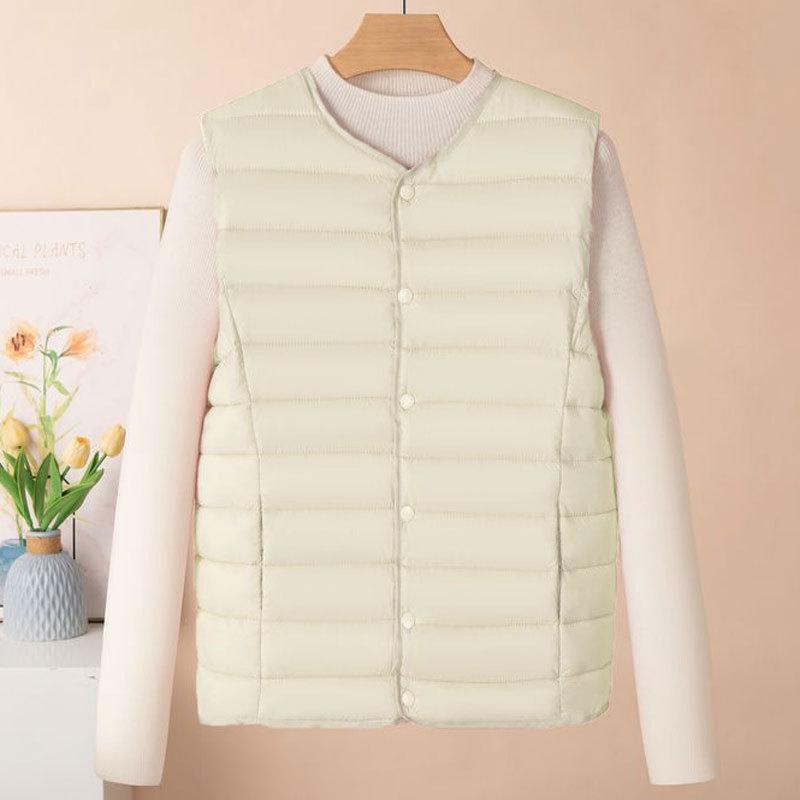 New light cotton vest women's autumn and winter collarless liner short women's vest large size vest crew neck jacket