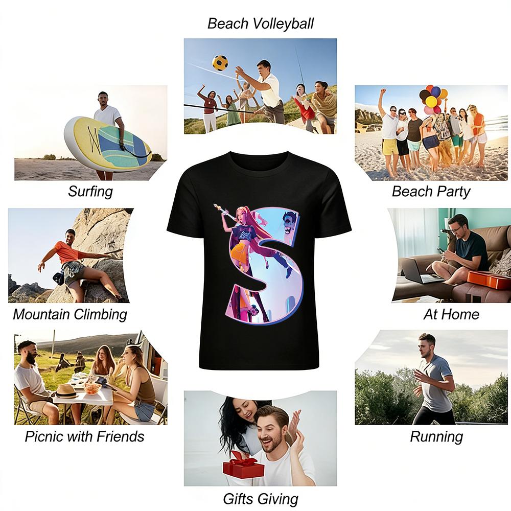 Trendy Anime Sword Girl Print T-Shirt Casual Loose Streetwear Unisex Graphic Tee Pure cotton T-shirt