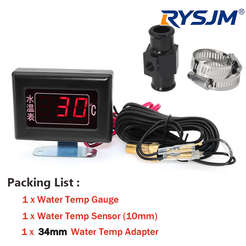 car thermometer 0-120Celsius Water Temperature Gauge with with Flashing Alarm Water Temp Joint Pipe Sensor Adapter Black Shell